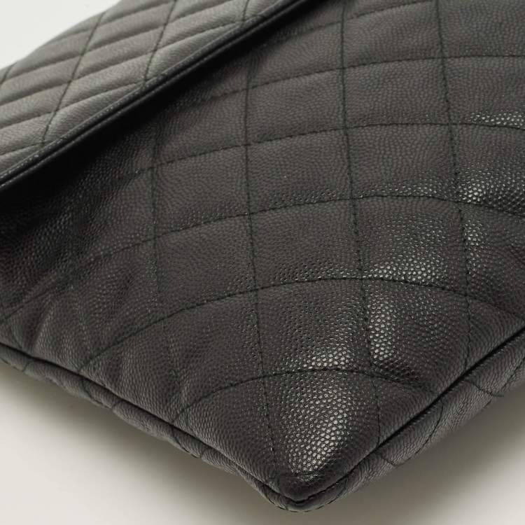 Pre Owned Chanel Black Quilted Caviar Leather Large Portfolio Clutch