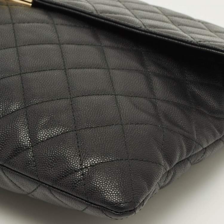 Pre Owned Chanel Black Quilted Caviar Leather Large Portfolio Clutch