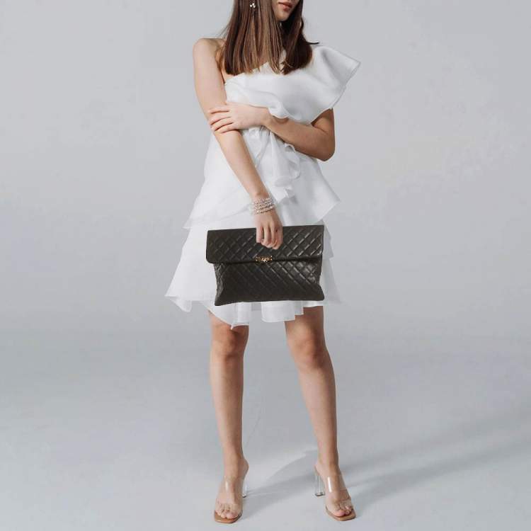 Pre Owned Chanel Black Quilted Caviar Leather Large Portfolio Clutch