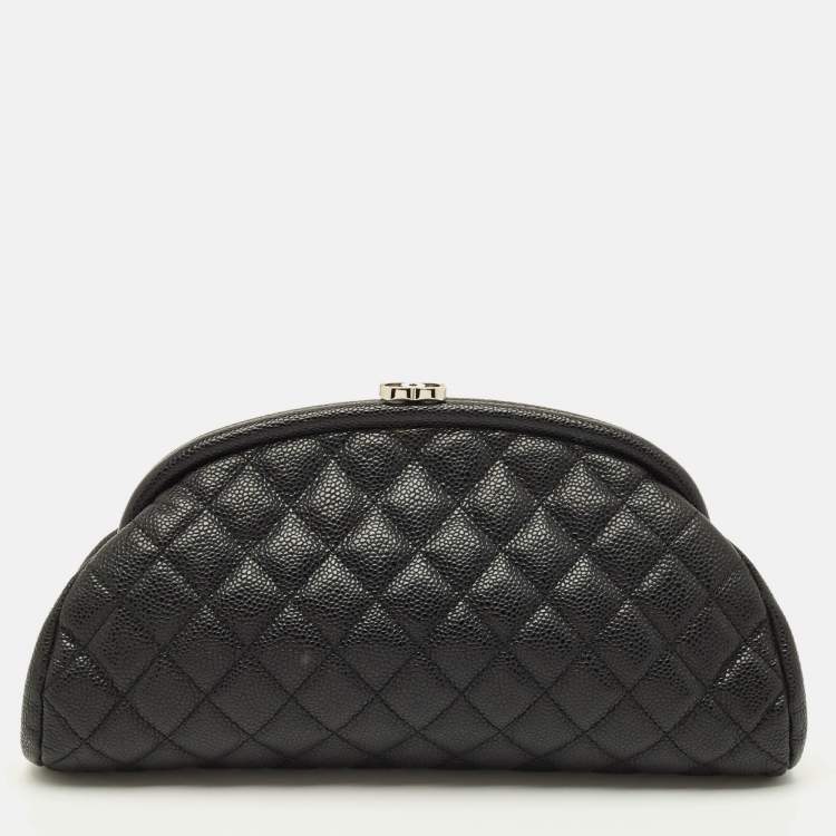 Pre Owned Chanel Timeless Black Quilted Caviar Leather Clutch
