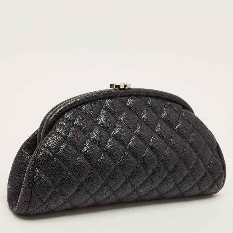 Pre Owned Chanel Timeless Black Quilted Caviar Leather Clutch