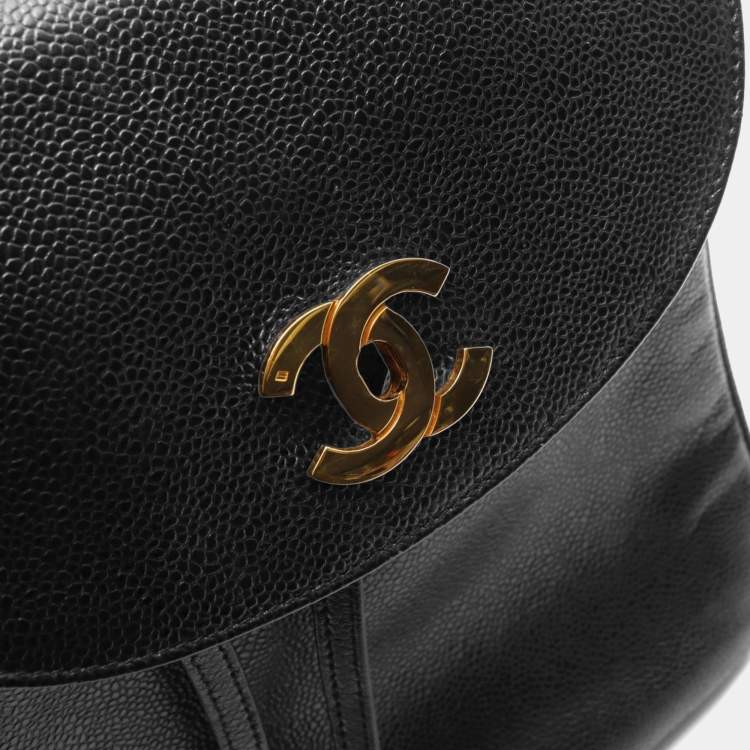 Pre Owned Chanel Coco Mark Backpack Bag In Calfskin Leather Cowhide Black