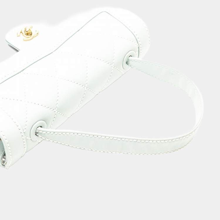 Pre Owned Chanel Coco Mark Wild Stitch Handbag In Light Blue Lambskin