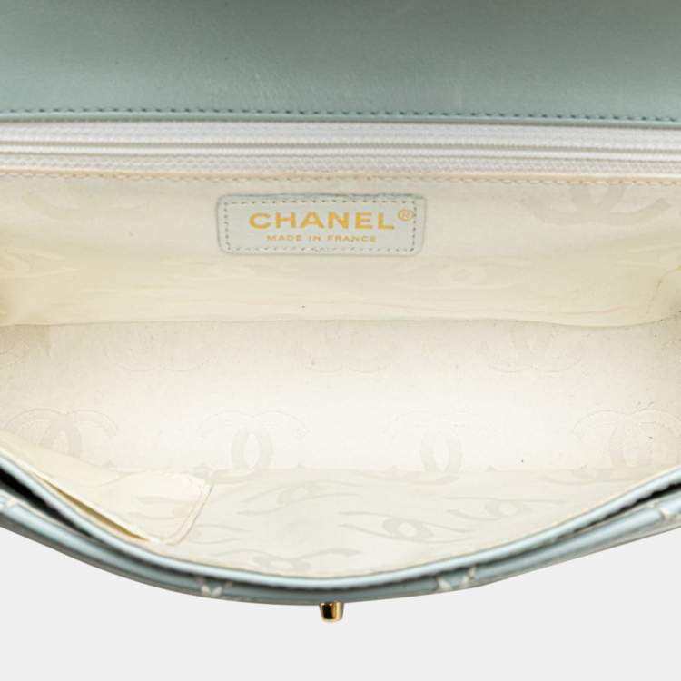 Pre Owned Chanel Coco Mark Wild Stitch Handbag In Light Blue Lambskin