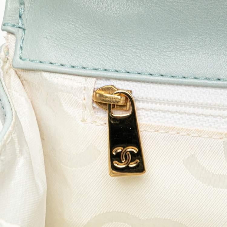 Pre Owned Chanel Coco Mark Wild Stitch Handbag In Light Blue Lambskin
