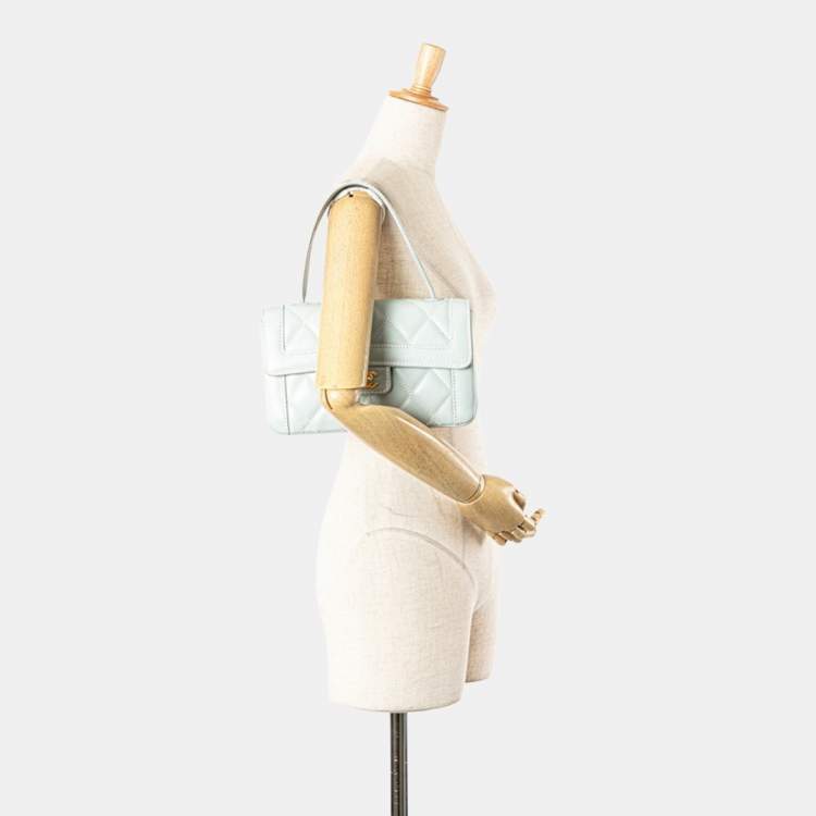 Pre Owned Chanel Coco Mark Wild Stitch Handbag In Light Blue Lambskin