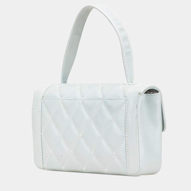 Pre Owned Chanel Coco Mark Wild Stitch Handbag In Light Blue Lambskin