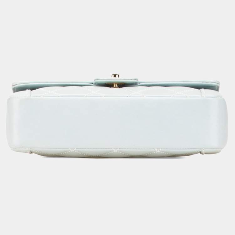 Pre Owned Chanel Coco Mark Wild Stitch Handbag In Light Blue Lambskin