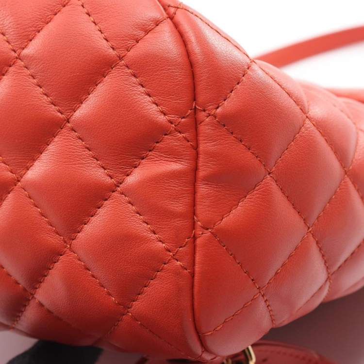 Pre Owned Chanel Matelasse Rucksack Leather Orange
