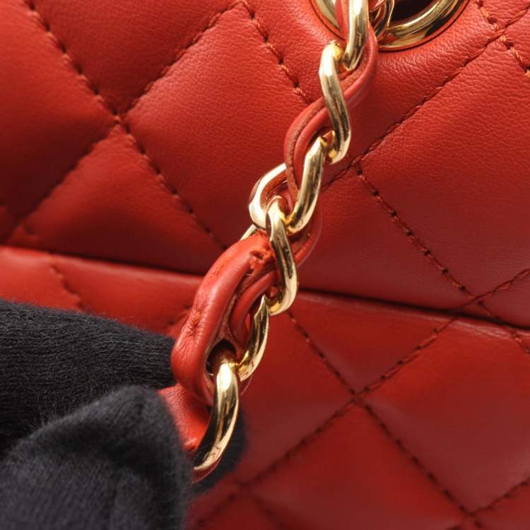 Pre Owned Chanel Matelasse Rucksack Leather Orange