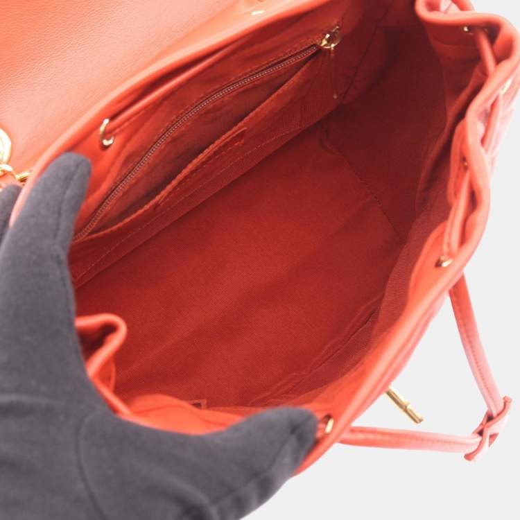 Pre Owned Chanel Matelasse Rucksack Leather Orange