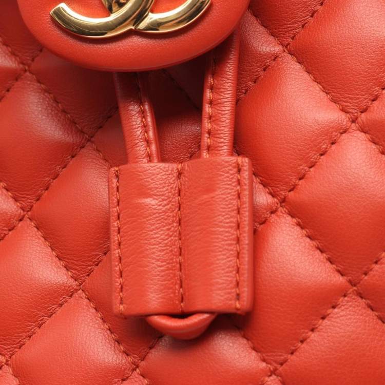 Pre Owned Chanel Matelasse Rucksack Leather Orange