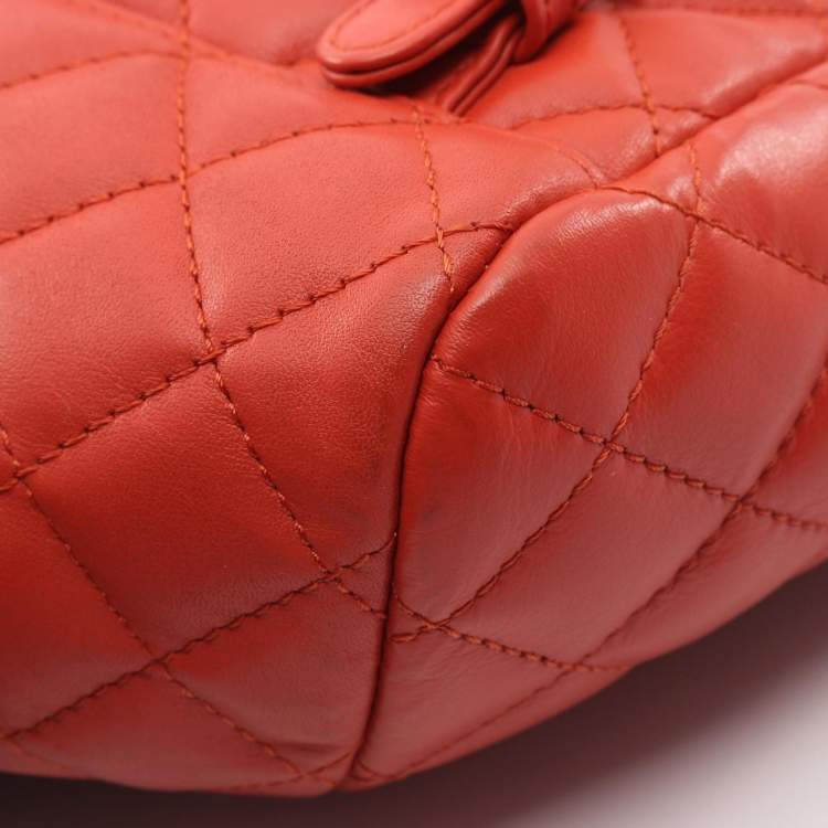 Pre Owned Chanel Matelasse Rucksack Leather Orange
