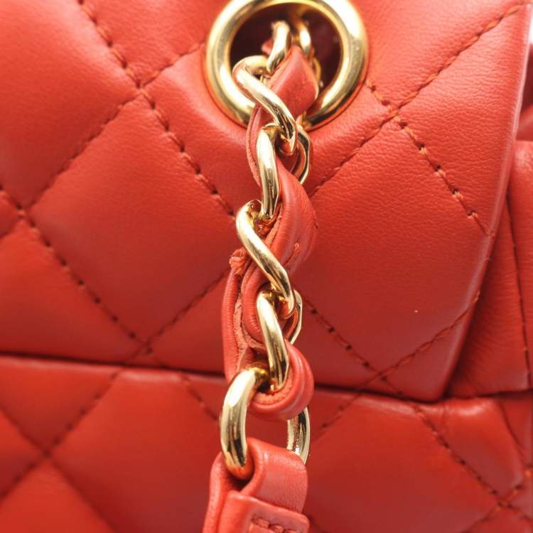 Pre Owned Chanel Matelasse Rucksack Leather Orange