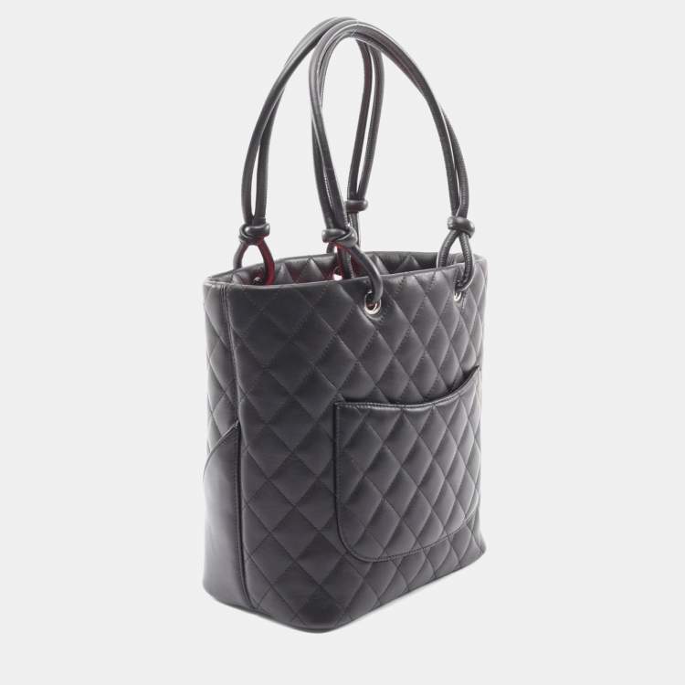 Pre Owned Chanel Cambon Medium Tote Bag Leather Black