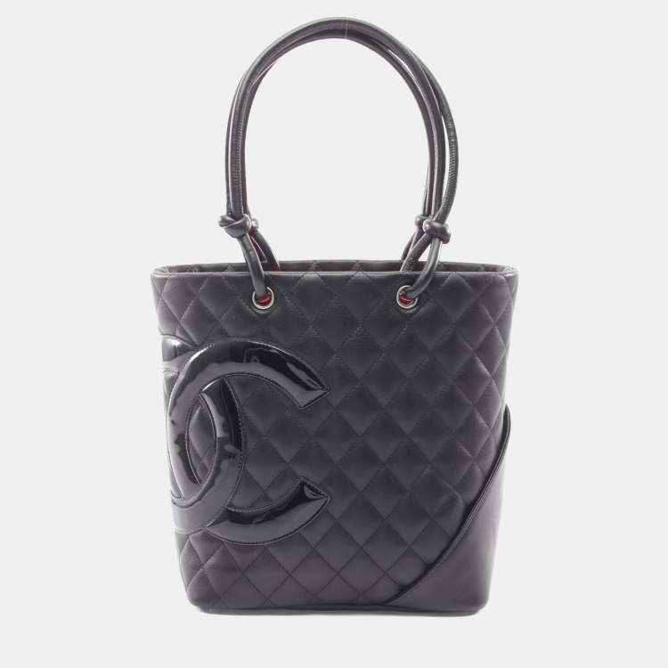 Pre Owned Chanel Cambon Medium Tote Bag Leather Black