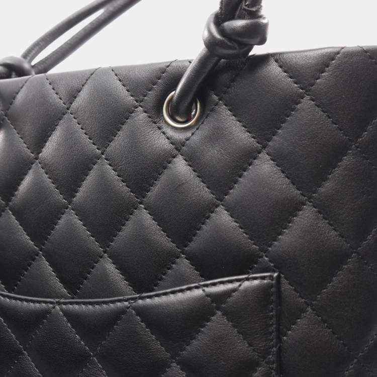 Pre Owned Chanel Cambon Medium Tote Bag Leather Black