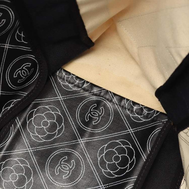 Pre Owned Chanel Coco Mark Camellia Tote Bag Coated Canvas And Leather Black Beige