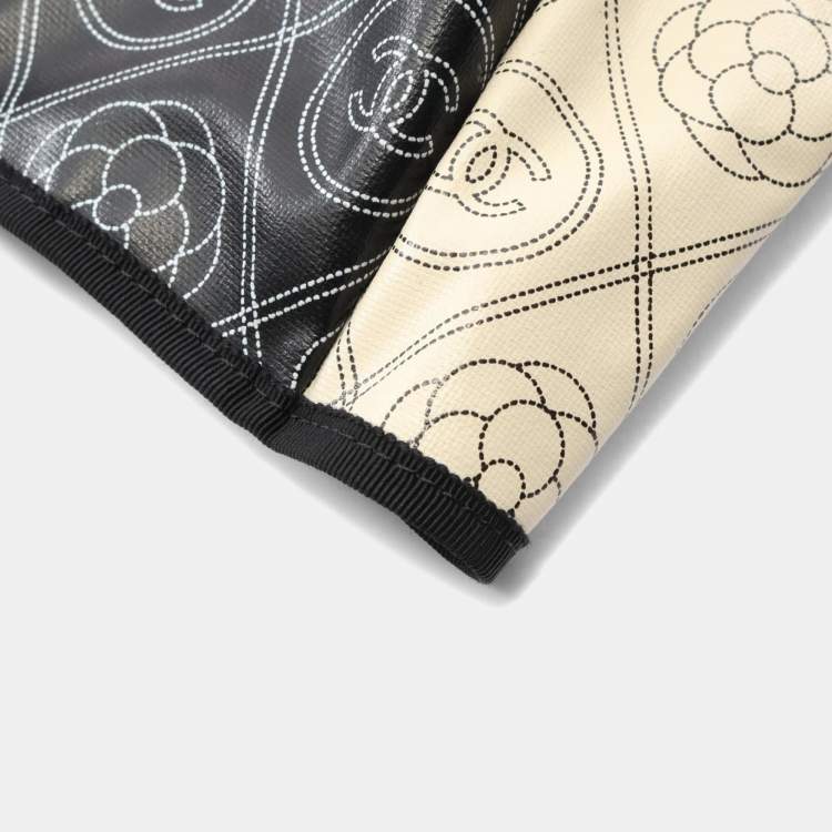 Pre Owned Chanel Coco Mark Camellia Tote Bag Coated Canvas And Leather Black Beige