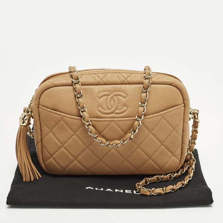 Pre Owned Chanel Coco Tassel Brown Quilted Caviar Leather Camera Bag