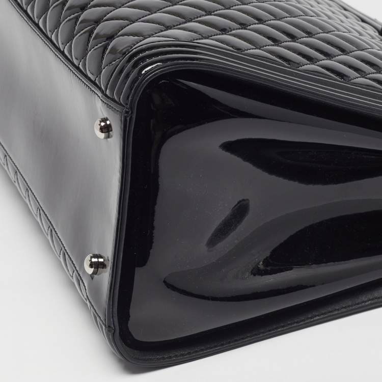 Pre Owned Chanel Boy Large Black Quilted Patent Leather Shopper Tote