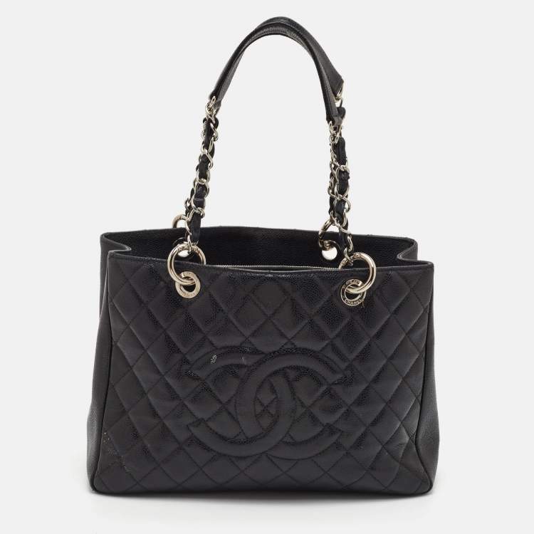 Pre Owned Chanel Black Quilted Caviar Leather GST Shopper Tote