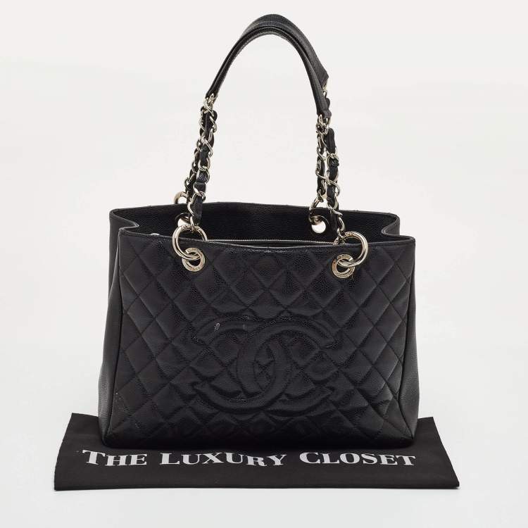 Pre Owned Chanel Black Quilted Caviar Leather GST Shopper Tote
