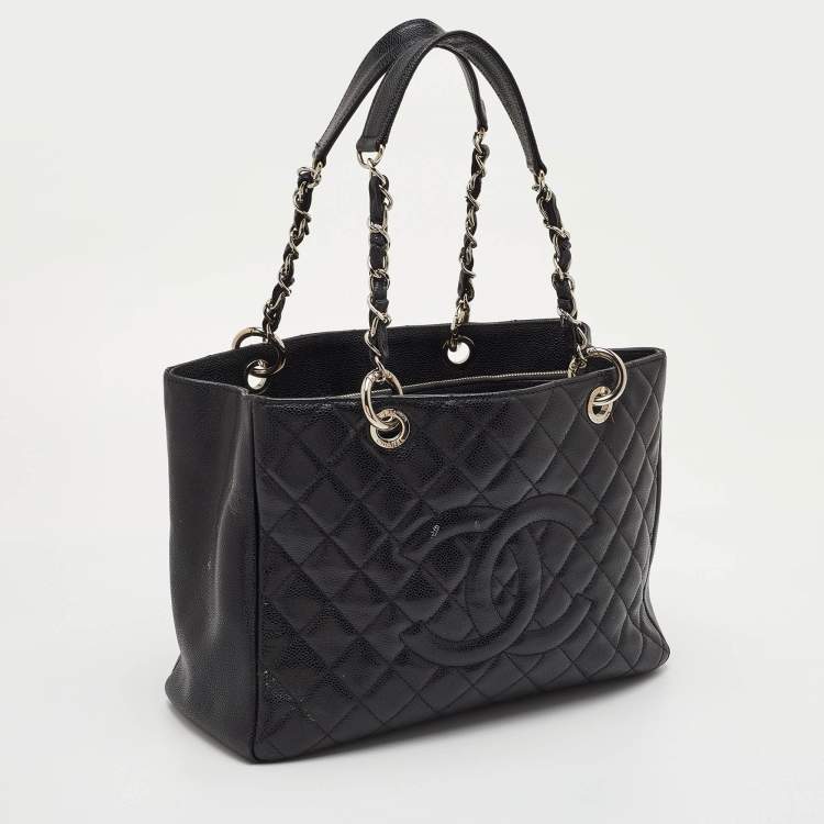 Pre Owned Chanel Black Quilted Caviar Leather GST Shopper Tote