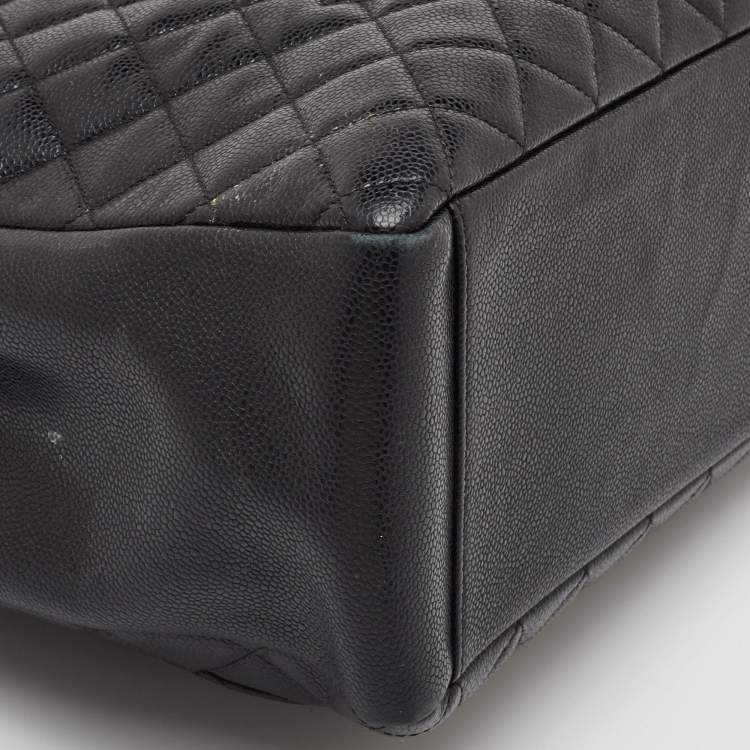 Pre Owned Chanel Black Quilted Caviar Leather GST Shopper Tote