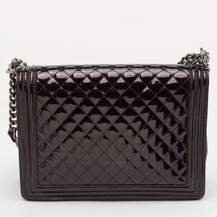 Pre Owned Chanel Boy Large Black Quilted Patent Leather Flap Bag