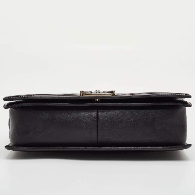 Pre Owned Chanel Boy Large Black Quilted Patent Leather Flap Bag