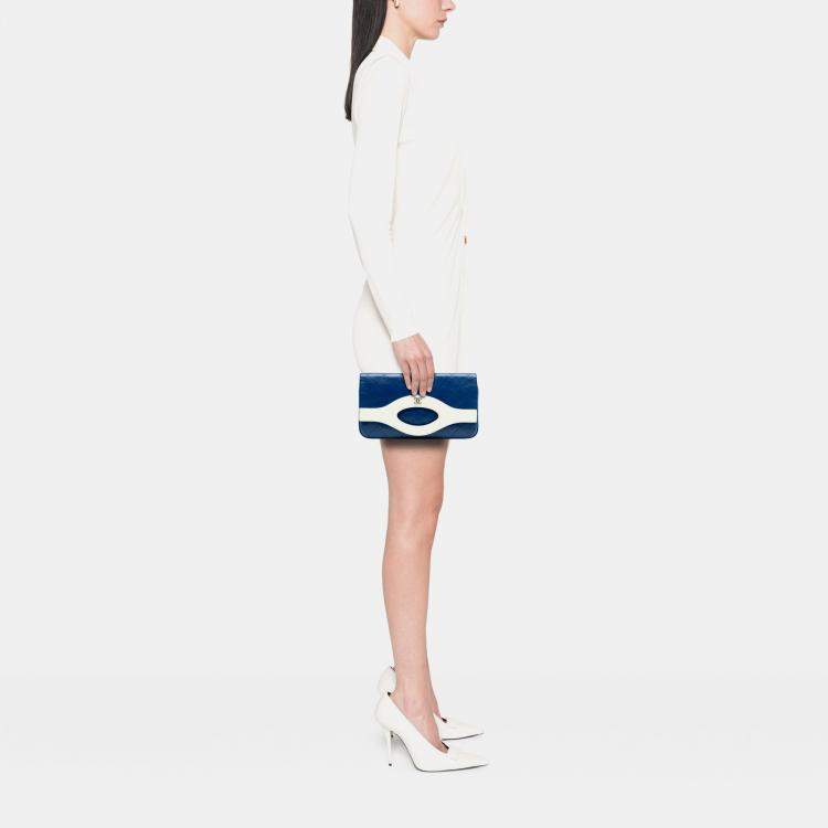 Pre Owned Chanel Blue White Small Bicolor Aged Calfskin 31 Clutch