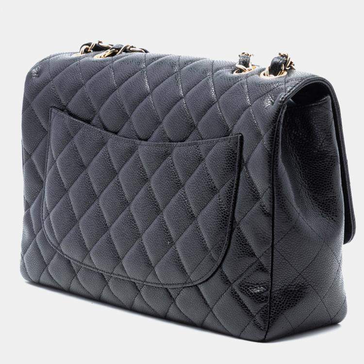 Pre Owned Chanel Black Jumbo Classic Caviar Single Flap