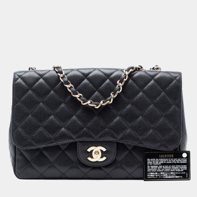 Pre Owned Chanel Black Jumbo Classic Caviar Single Flap