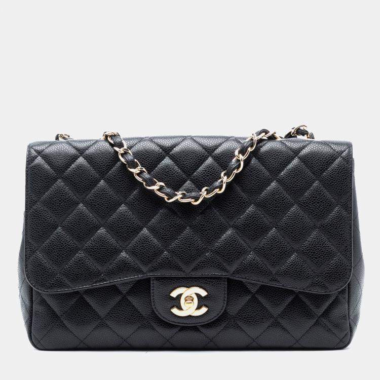 Pre Owned Chanel Black Jumbo Classic Caviar Single Flap