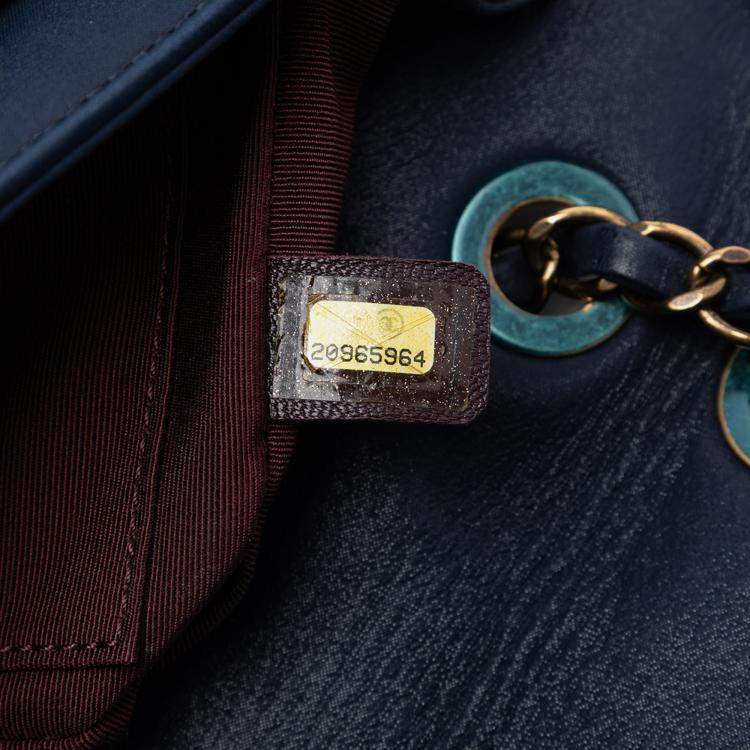 Pre Owned Chanel Blue Medium Quilted Iridescent Calfskin Happy Stitch Flap