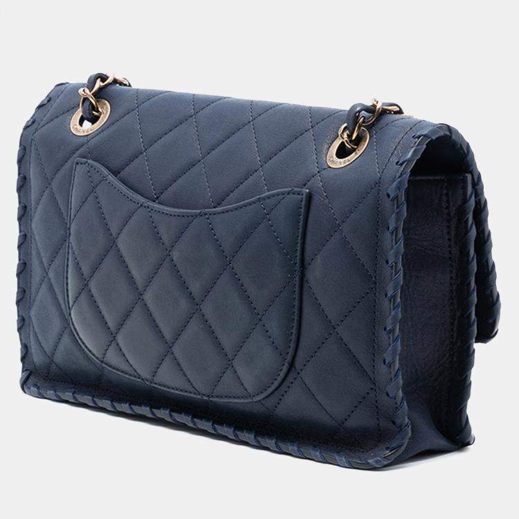 Pre Owned Chanel Blue Medium Quilted Iridescent Calfskin Happy Stitch Flap