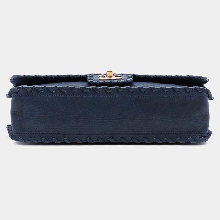 Pre Owned Chanel Blue Medium Quilted Iridescent Calfskin Happy Stitch Flap