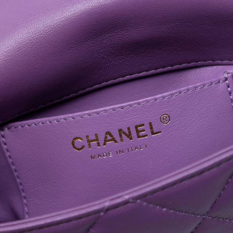 Pre Owned Chanel Purple Mini Lambskin Triple Chain Full Flap