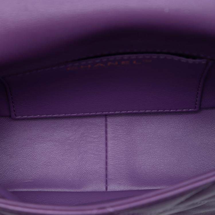 Pre Owned Chanel Purple Mini Lambskin Triple Chain Full Flap