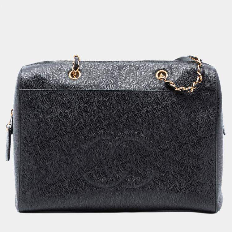 Pre Owned Chanel Black CC Caviar Shoulder Bag