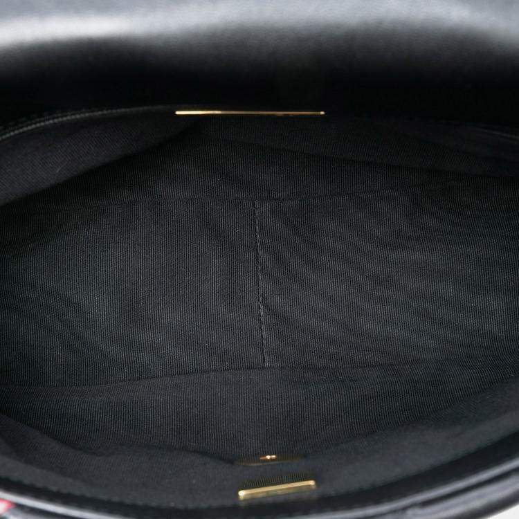 Pre Owned Chanel Black Medium Lambskin and Printed Silk Fixation 19 Flap