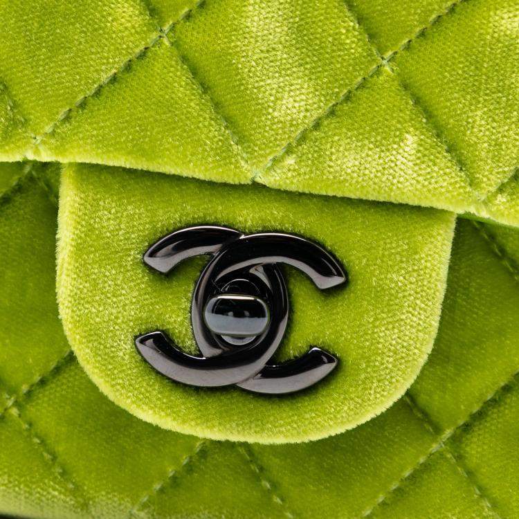 Pre Owned Chanel Black Green Mini Rectangular Classic Velvet Single Flap