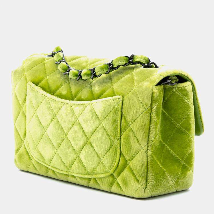 Pre Owned Chanel Black Green Mini Rectangular Classic Velvet Single Flap