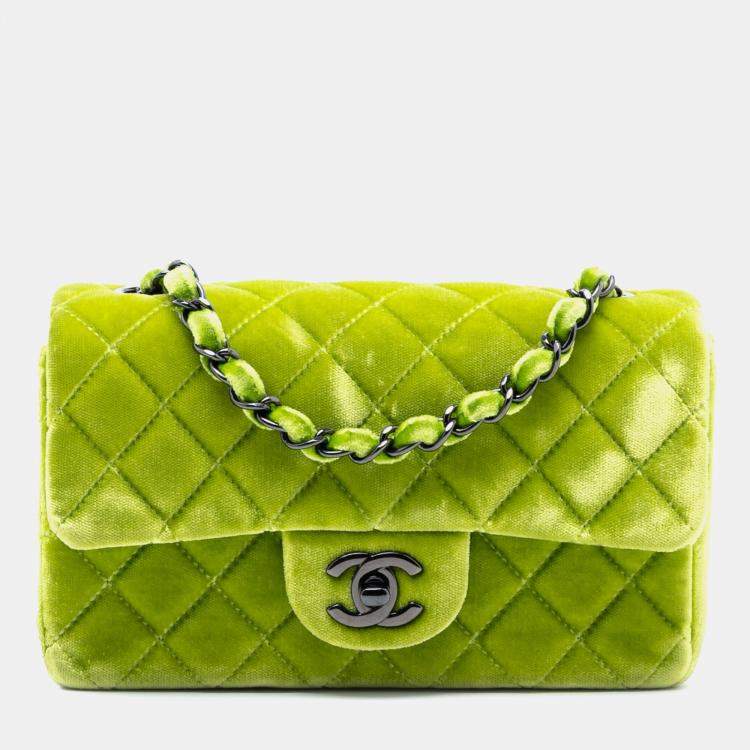 Pre Owned Chanel Black Green Mini Rectangular Classic Velvet Single Flap