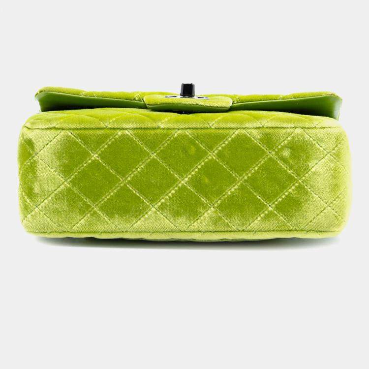Pre Owned Chanel Black Green Mini Rectangular Classic Velvet Single Flap