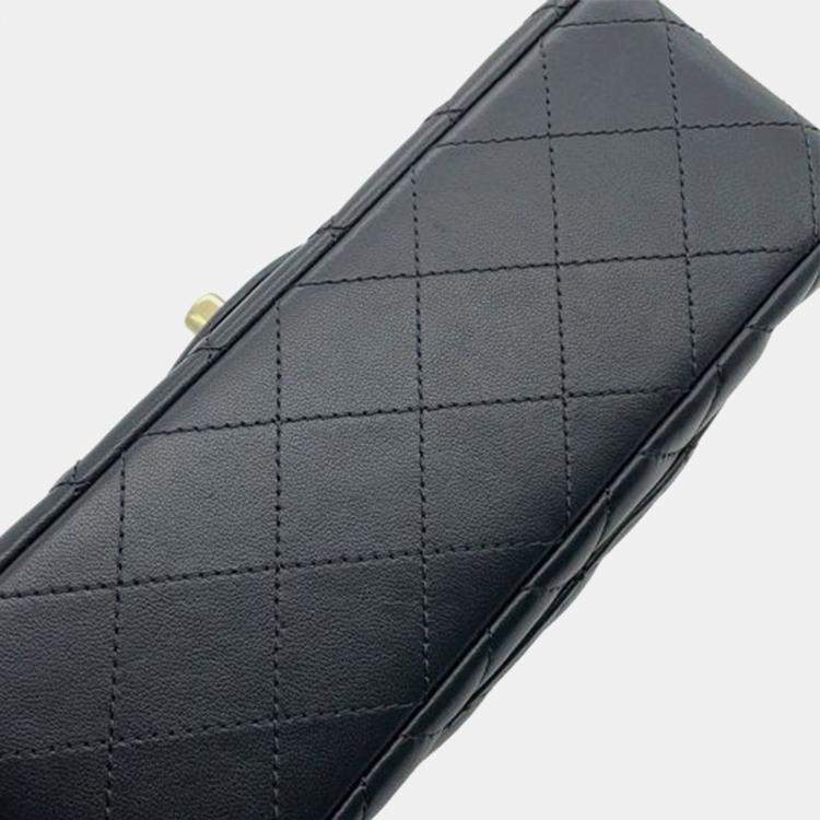 Pre Owned Chanel Black Mini Rectangular Classic Lambskin Top Handle Flap