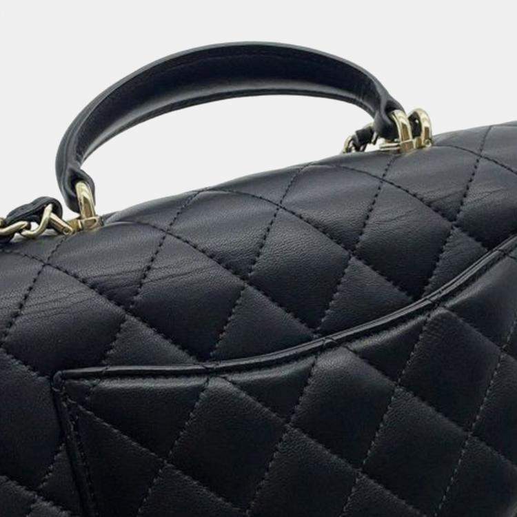 Pre Owned Chanel Black Mini Rectangular Classic Lambskin Top Handle Flap