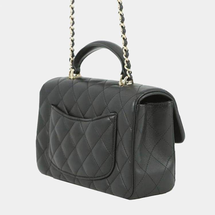 Pre Owned Chanel Black Mini Rectangular Classic Lambskin Top Handle Flap