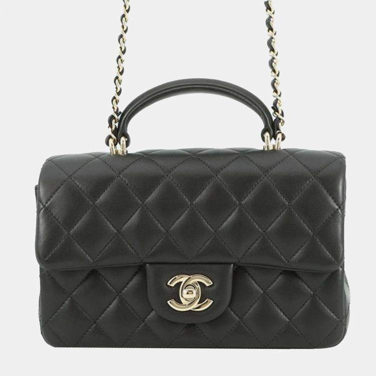Pre Owned Chanel Black Mini Rectangular Classic Lambskin Top Handle Flap